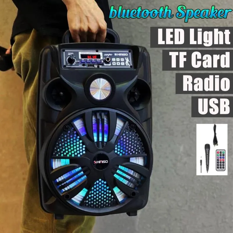 Haut-parleurs portables 8 pouces LED Bluetooth Boîte de haut-parleur Bluetooth Wireless Home Théâtre Son karaoké avec microphone câblé extérieur / intérieur