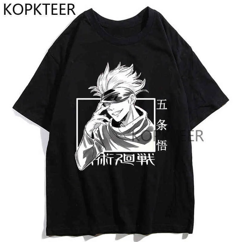 Jujutsu kaisen anime t-tröjor gojo satoru rolig manga tryckta t-tröjor män kvinnor sommar mode kort ärm hipster t-shirts y220208