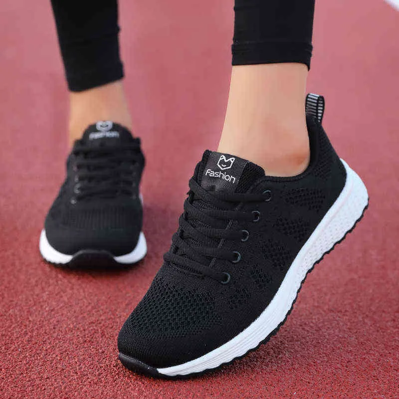 Siatka damska shoelace płaskie buty sportowe, dorywczo, oddychające, modne, odpowiednie do spaceru, różowy, czarny, biały, 2022
