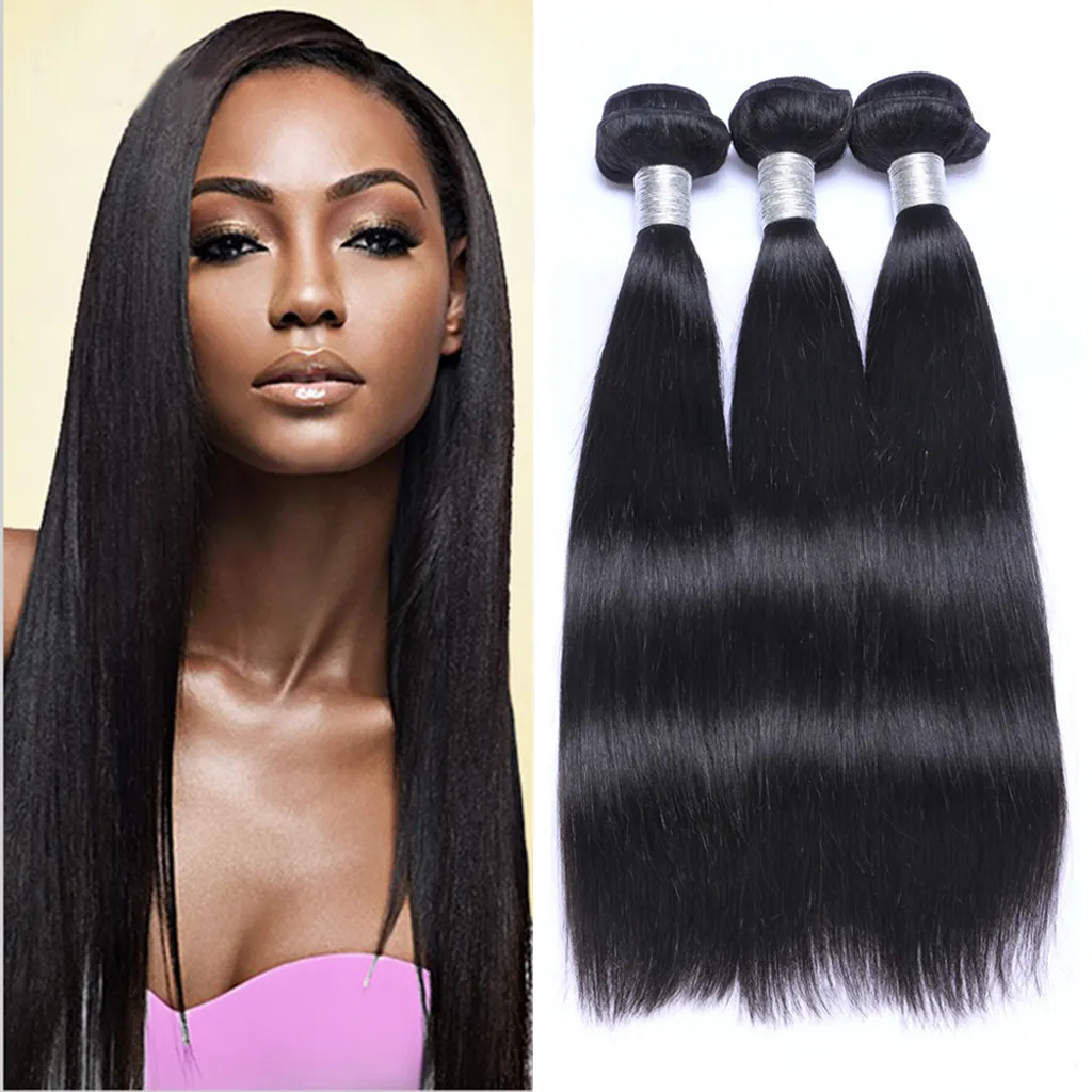 Brazlian Straight Human Virgin Remy Haar Weeft Natuurlijke Zwarte Kleur Dubbele Inslagen Kan Worden geverfd Blaeached 3 stks/partij Hair Extensions Gratis Shippin