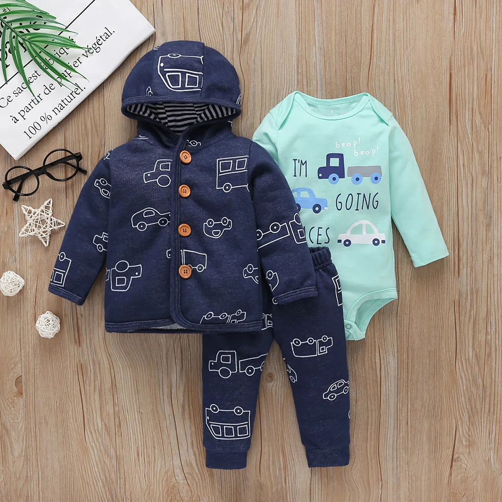 winter baby boy clothes long sleeve set hooded coat+bodysuit+pants 2019 newborn girl outfit autumn fall clothing fashion unisex