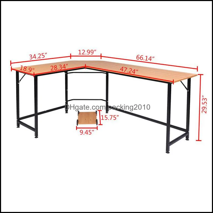 L-Shaped Desktop Computer Desk Beech Wood Color Commercial Furniturea19