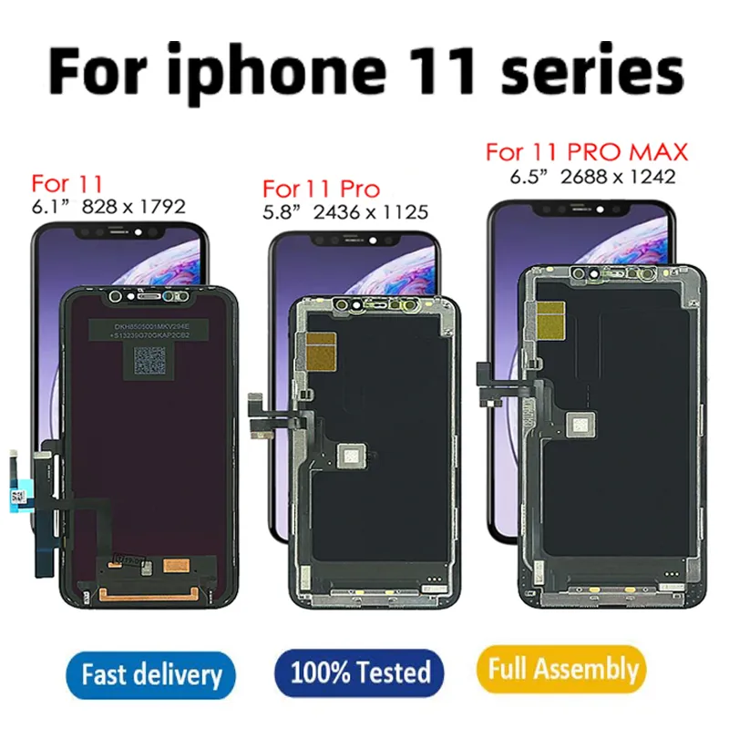 Paneler för iPhone 11 11pro pro max LCD-skärm OLED TFT Touch Screen Digitizer Ersättningsenhet