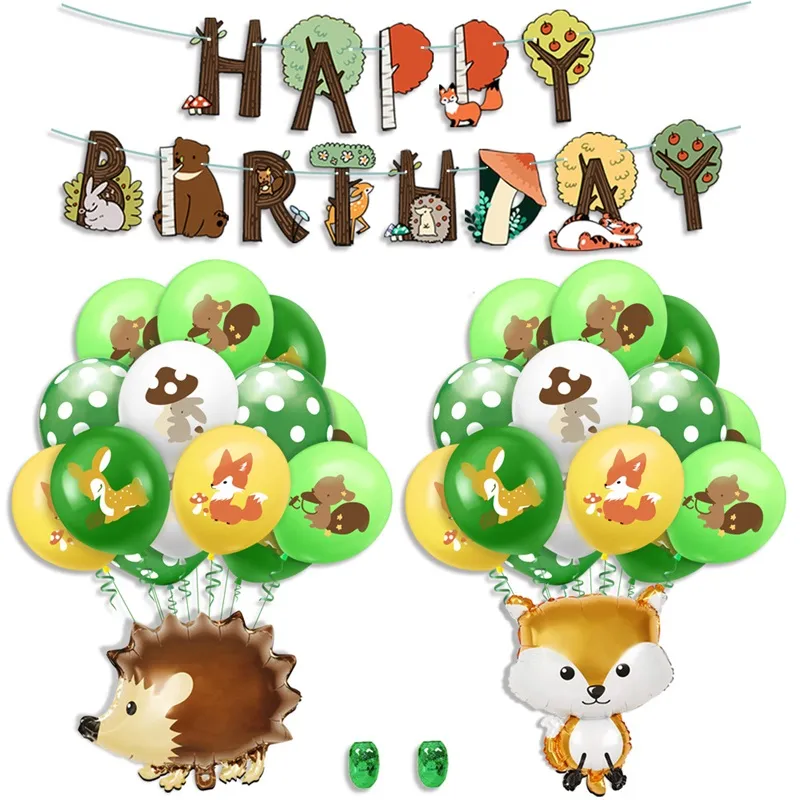 Banderoles d'animaux de bande dessinée Bannières de papier de fête à thème de jungle Garland Forest Fox Squirrel Bunting pour baby shower enfants anniversaire faveur décor 20220224 Q2
