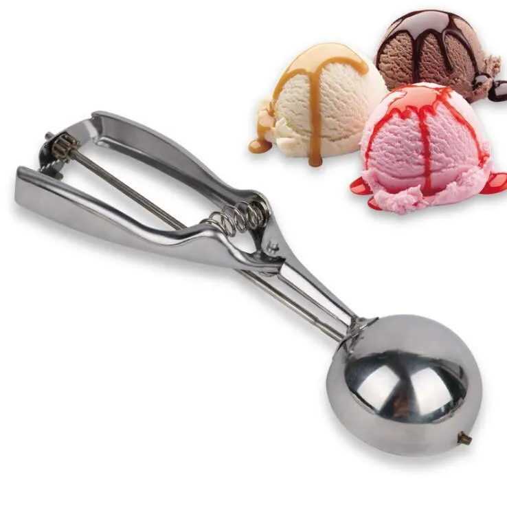 Cuillère à glace en acier inoxydable, produits de Bar 4/5/6cm, cuisine, purée de pommes de terre, gelée de pastèque, yaourt, biscuits, poignée à ressort