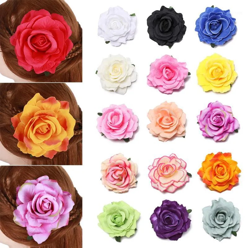 Ghirlande di fiori decorativi 1 pezzo Copricapo fai da te Accessori per capelli per damigelle d'onore da sposa Panno da sposa Testa di rosa rossa Forcina con spilla A