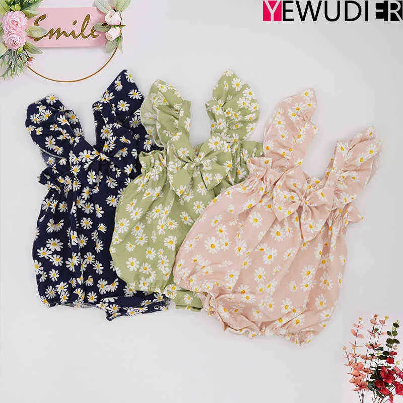 Neue Mode Baby Mädchen Romper Overall Blumen Druck Bogen Outfit Sommer Neugeborene Kleinkinder Nette Foto Requisiten Kleidung Set Bebe Garcon G1221