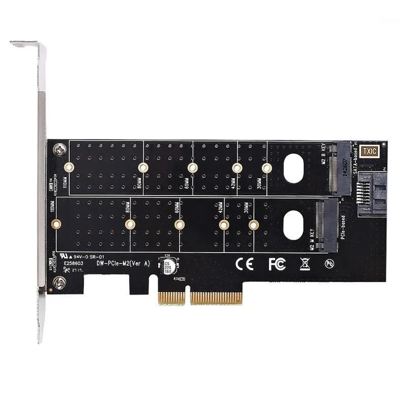 Computerkabels Connectoren Dual M.2 PCIE-adapter, M2 SSD NVME (M-toets) of SATA (B 22110 2280 2260 2242 2230 tot PCI-E 3.0 x 4 Host Controllele
