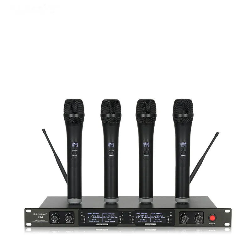 Spedizione gratuita! Sistema karaoke per microfono wireless UHF professionale con quattro microfoni trasmettitori portatili