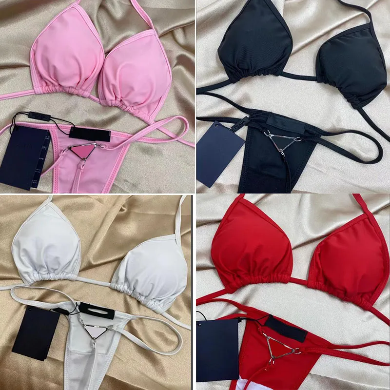 Lyxig bikinidesigner för kvinnor Sexiga Beach Bikinis baddräkt Modebrevtryckt Lace Up Summer Split Baddräktsbikini för kvinnor