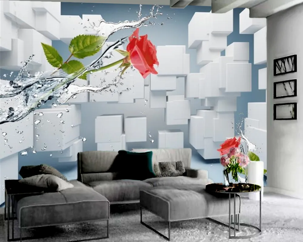 ラグジュアリー3Dの壁紙3次元正方形の花3D壁紙ロマンチックな花の装飾的なシルク3D壁紙