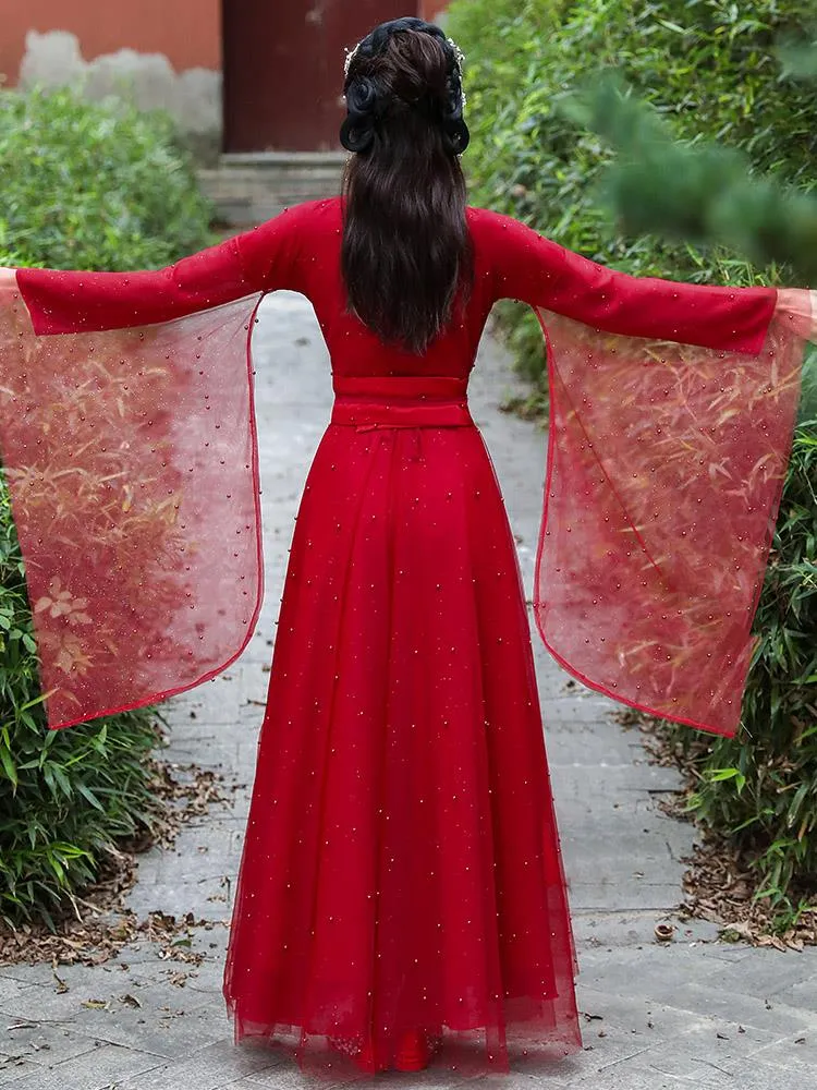 Robe Hanfu rouge ancienne orientale pour femme Costumes de danse traditionnelle chinoise v tements de f e l gants v tements de sc ne pour