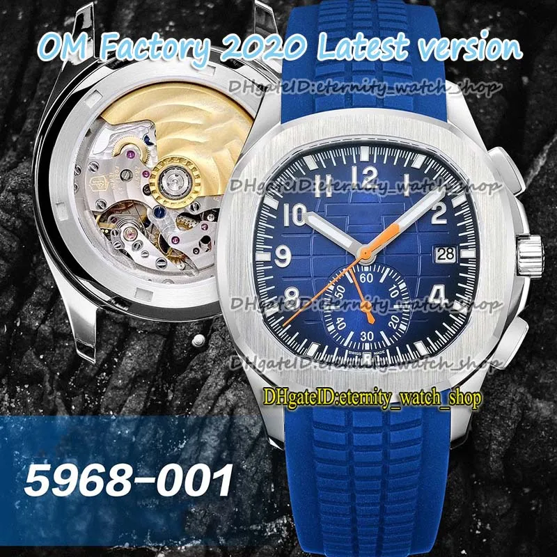 2020 OMF Super Version Sport klockor 5968A-001 Blue dial ETA A7750 CH 28-520 Kronografi Automatisk 5968 Mens Watch 316L Steel Case Stopwatch