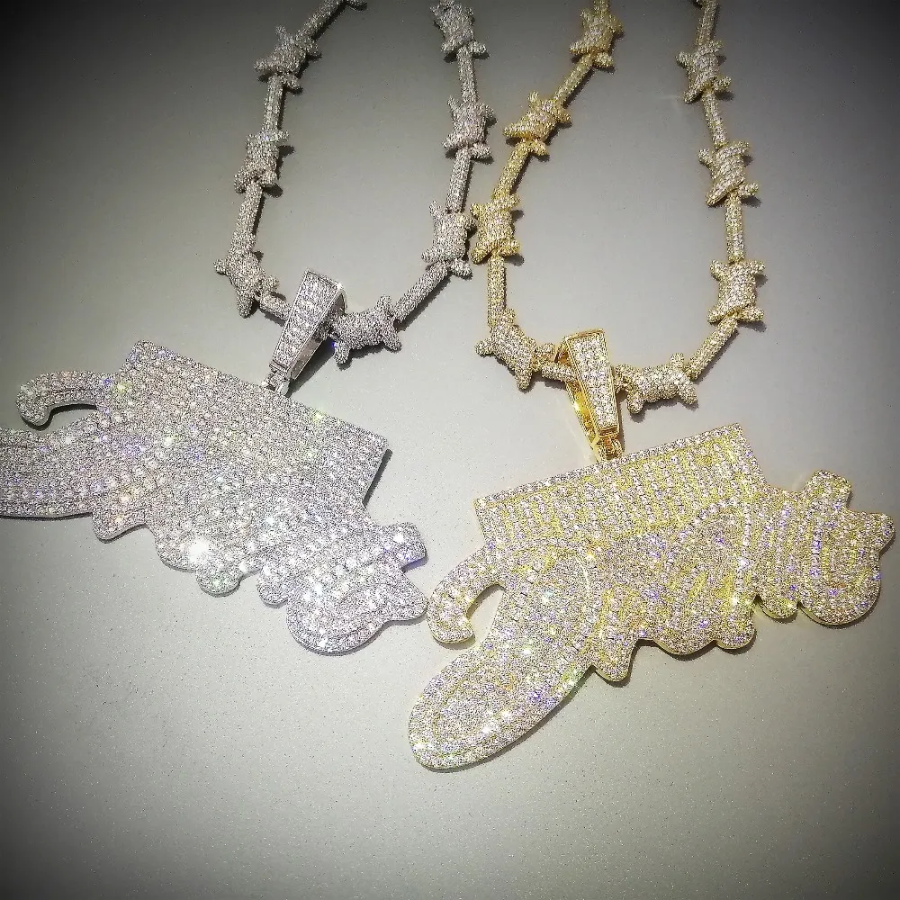 Colar com pingente Bling Iced Out Letters DREAM RICH 2 cores Luxo AAA Zircão Rapper Hip Hop Jóias 201014