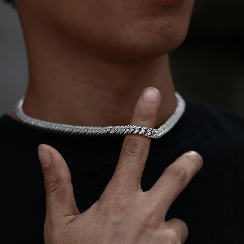 6MM Iced Cuban Chain Bling Rhinestone Miami Link Necklace Golden Hip Hop Jewelry for Men Women