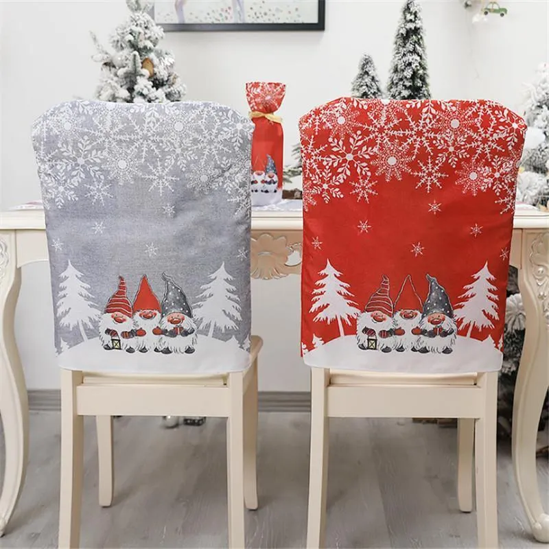 Housses de chaise couverture de noël mignon Gnome flocon de neige arbre imprimer casquettes de salle à manger housses pour décor de fête à la maison
