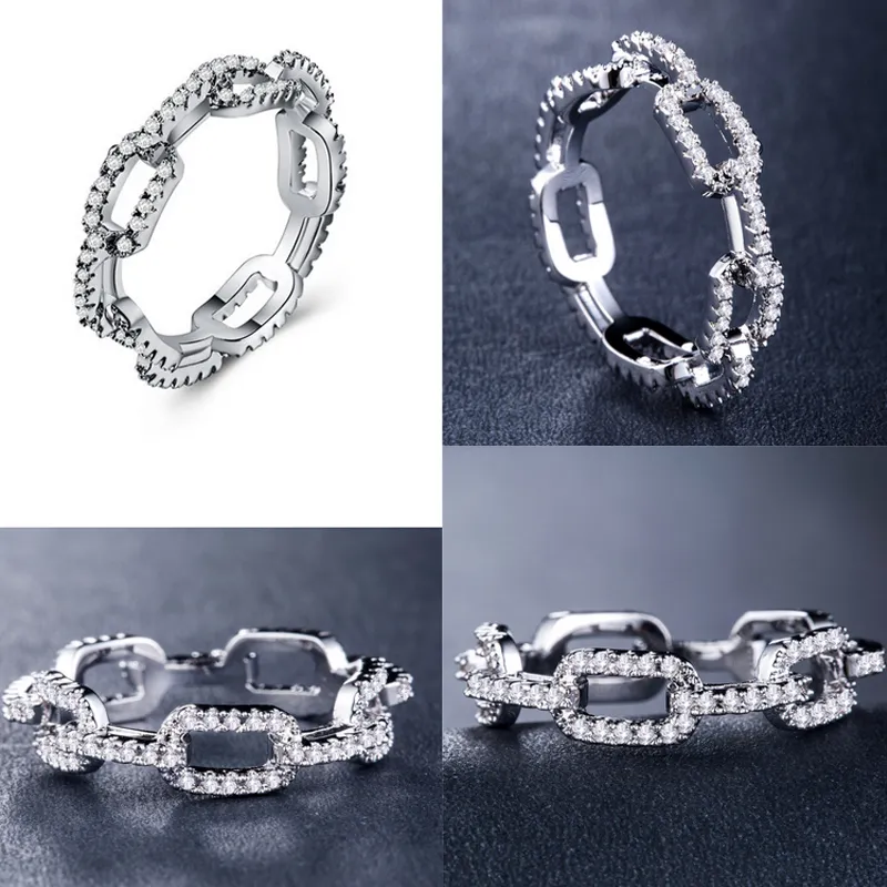 Bling Bling Zircon Кольцо Женская Девушка Цепной Форма Кристаллическое Кольцо Подарок для любви Друг Мода Ювелирные Изделия Аксессуары