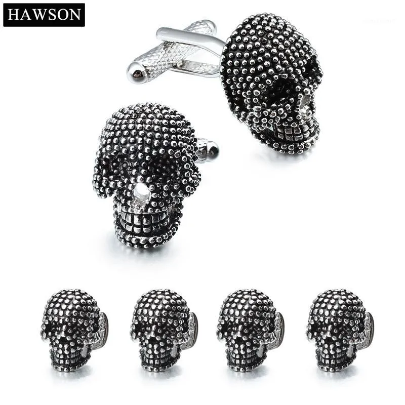 Trendiges Totenkopf-Manschettenknöpfe-Set für Herren, weißes Smokinghemd, Schmuck, Accessoires, Party, bestes Geschenk, schwarze Emaille-Manschettenknöpfe1