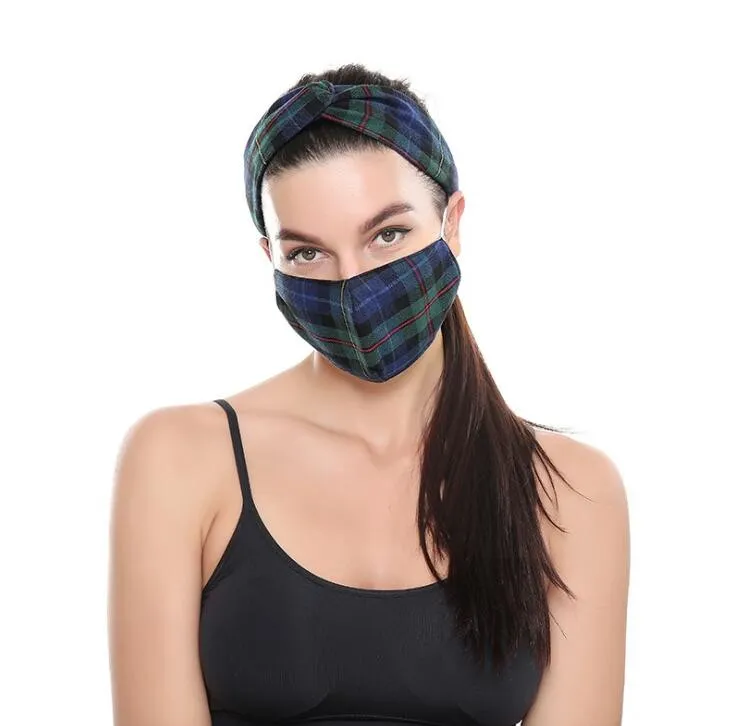 Plaid Printed Hair Band Mask Elastic Cross Hair Band Women Winter Warm Dust Respirator Headband Mouth Cover YL1395