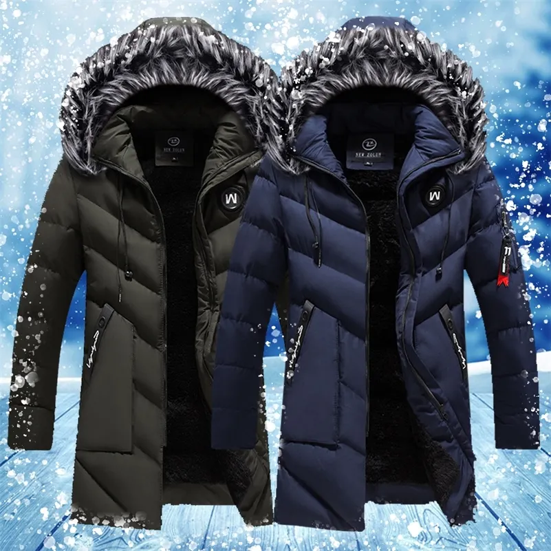 Winter Parkas Mężczyźni Długi Outwear Płaszcz Mężczyzna Zimowa Kurtka Bawełniana Puffer Kurtka Moda Płaszcz Zewnętrzny Ciepły Futro Collar 201217