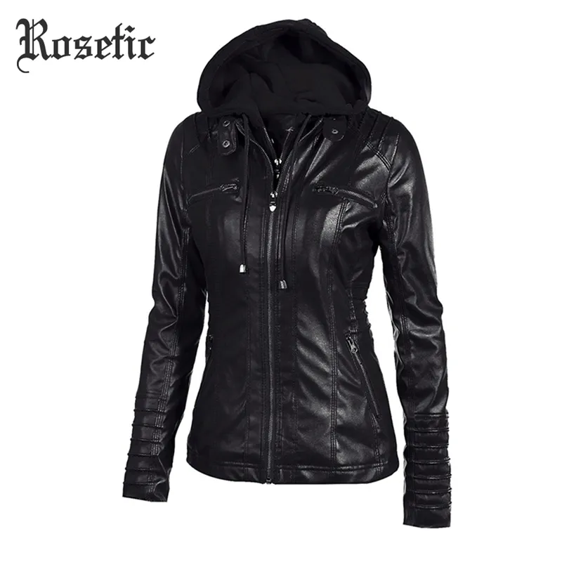 Roséticos góticos de couro falso casacos mulheres hoodies inverno outono motocicleta jaqueta preto Outerwear Faux couro pu jaqueta casaco quente 201030