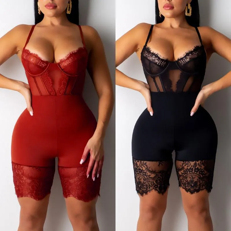 Kvinnors Jumpsuits Rompers 2022 Sexy Jumpsuit Shorts Fitness Workout Casual Backless Bandage Bodysuit Hollow Out Playsuit