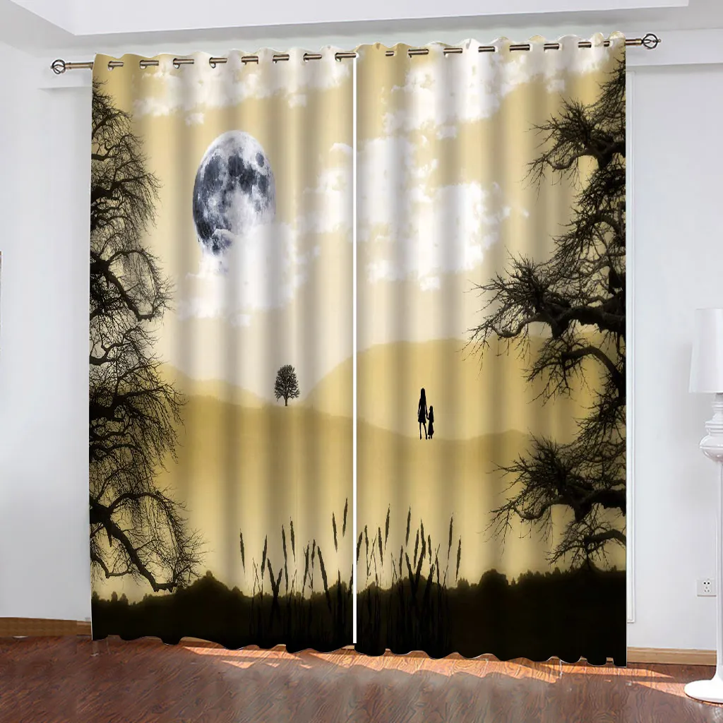 Aangepaste grootte luxe blackout 3D-venster gordijnen zwarte tak gordijnen maan gordijn
