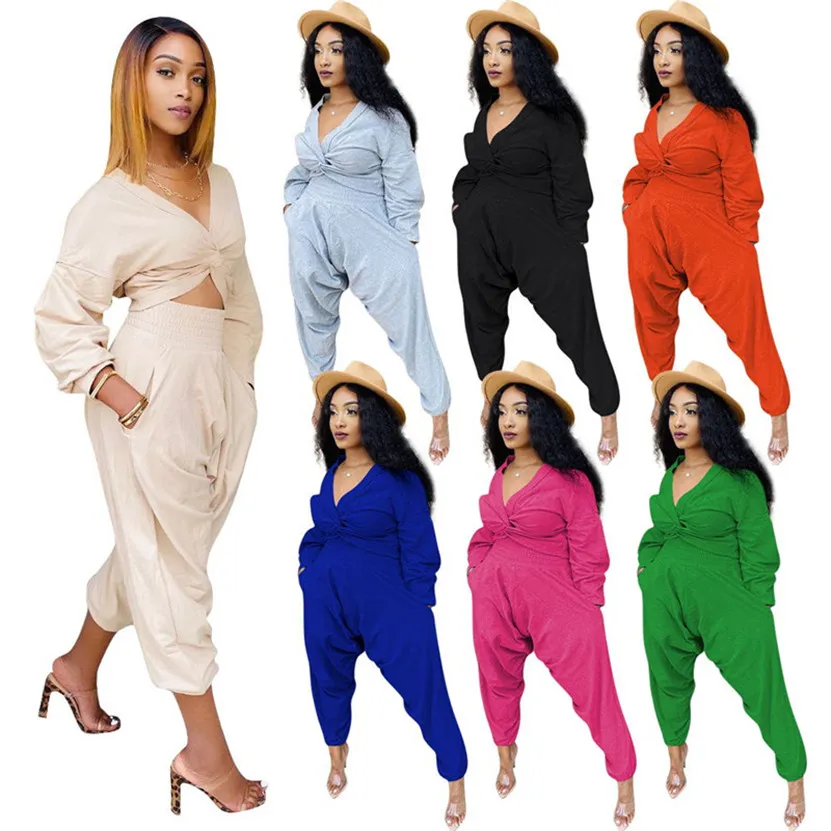 Artı Boyut 2xl Kadın Kıyafetleri Sonbahar Kış Trailsuits Düz Renk Üst+Harem Pantolon İki Parçalı Set Gevşek Tweatsits Uzun Kollu Spor Giyim 4240