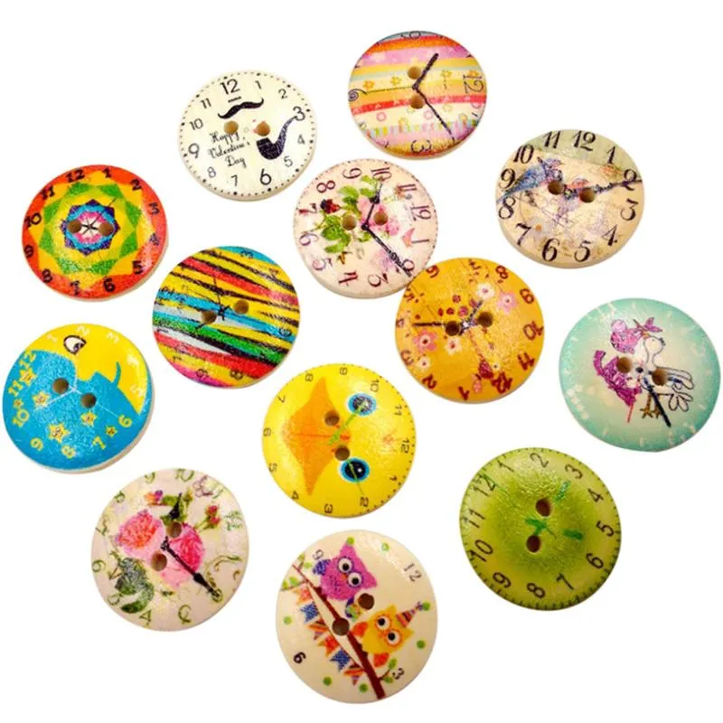 50PC Vintage Wood Clock Sewing Accessories Buttons 2 Holes Sewing Scrapbooking Crafts Accessories for Clothes Bags 40SP18