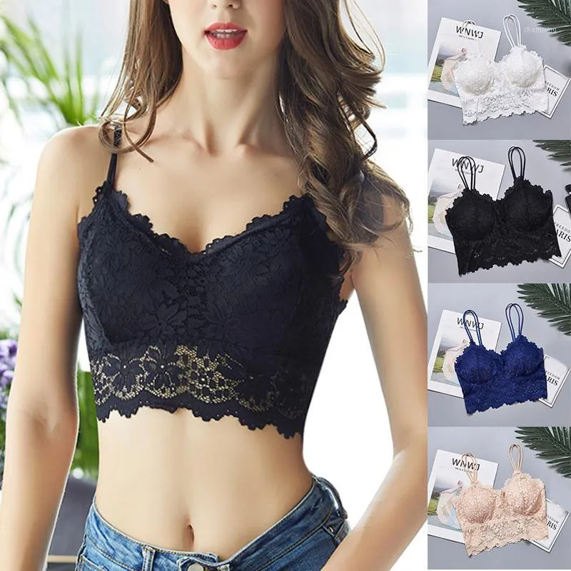 Vêtements de sport femmes dentelle col en V Crochet Bralette soutien-gorge culture hauts Cami rembourré réservoir MVI-ing1