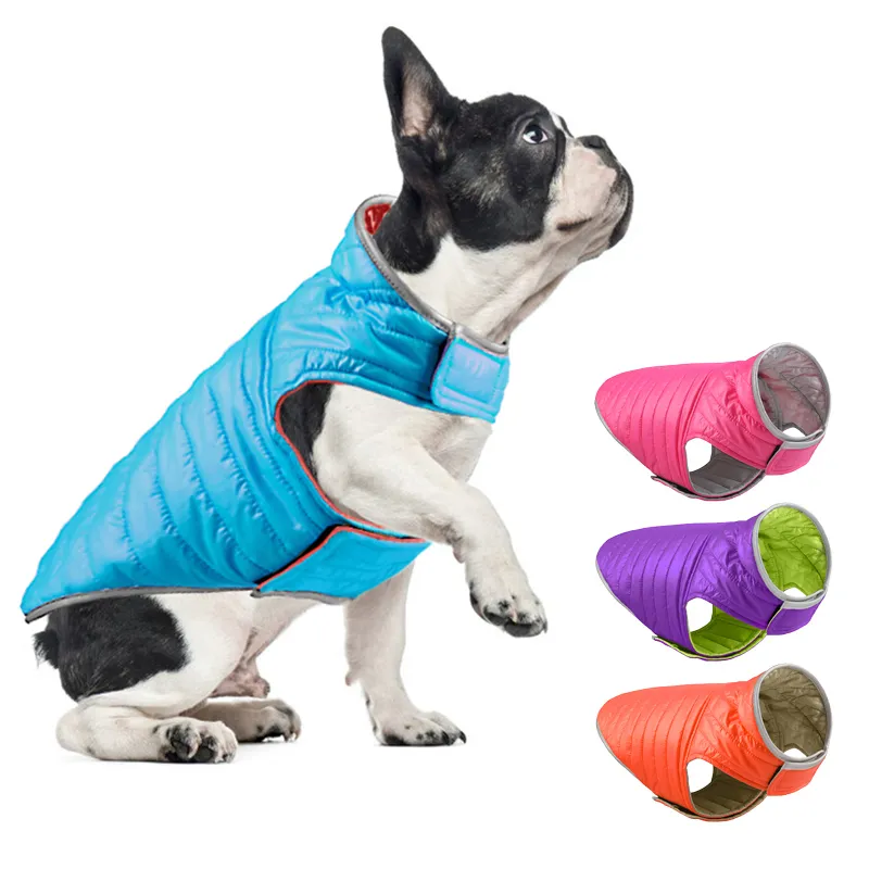 Reversível pequeno cão para baixo jaqueta dual cores reflexivo inverno roupas roupas para grandes cães pet chihuahua casaco francês bulldog colete 201201