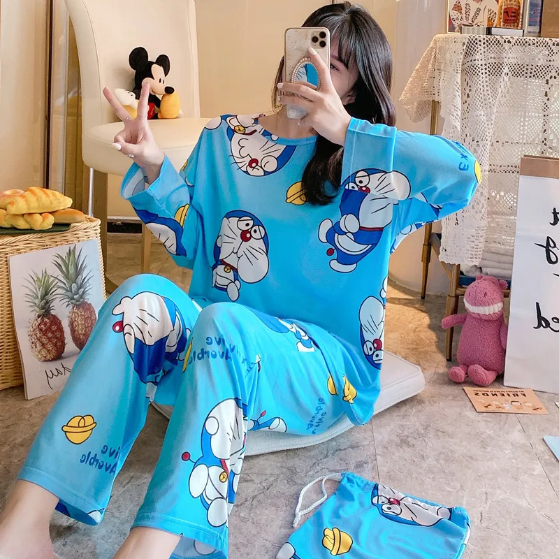 Tonngirls Doraemon Sleepwear Women Cartoon Print Pajama Set Girls Cute Night Suit Plus Size Pijama Mujer Japanese Pijamas Women W1225