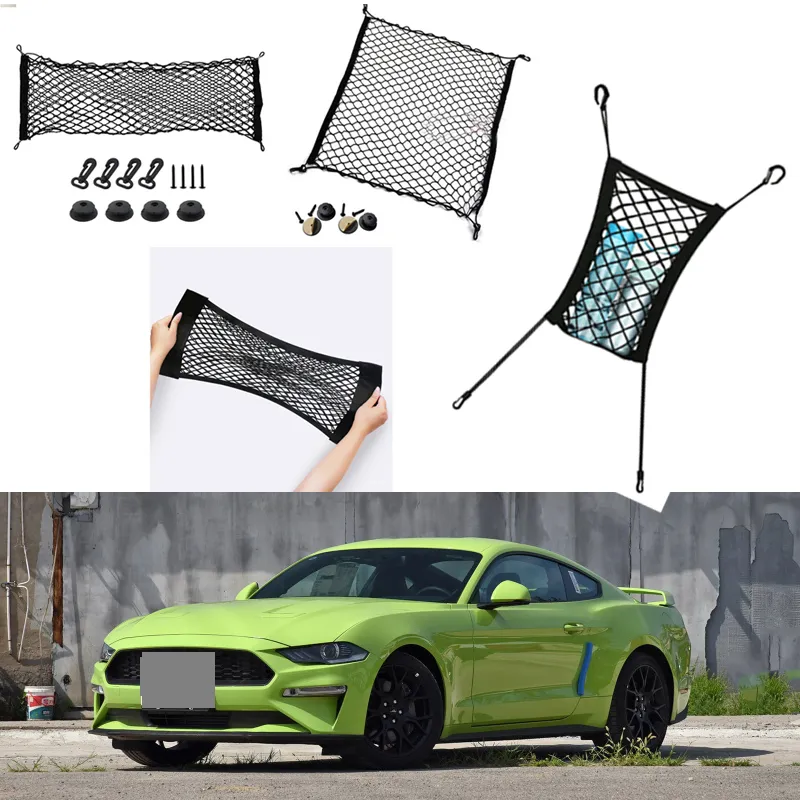 For Ford Mustang Car Vehicle Black Rear Trunk Cargo Baggage Organizer Storage Nylon Plain Vertical Seat Net