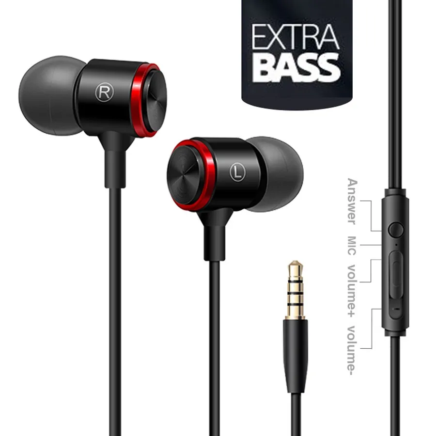 Fone de ouvido estéreo intra-auricular de 3,5 mm Metal Sport Bass Fones de ouvido com fio com isolamento de ruído Fone de ouvido para música para celular Samsung Universal E3