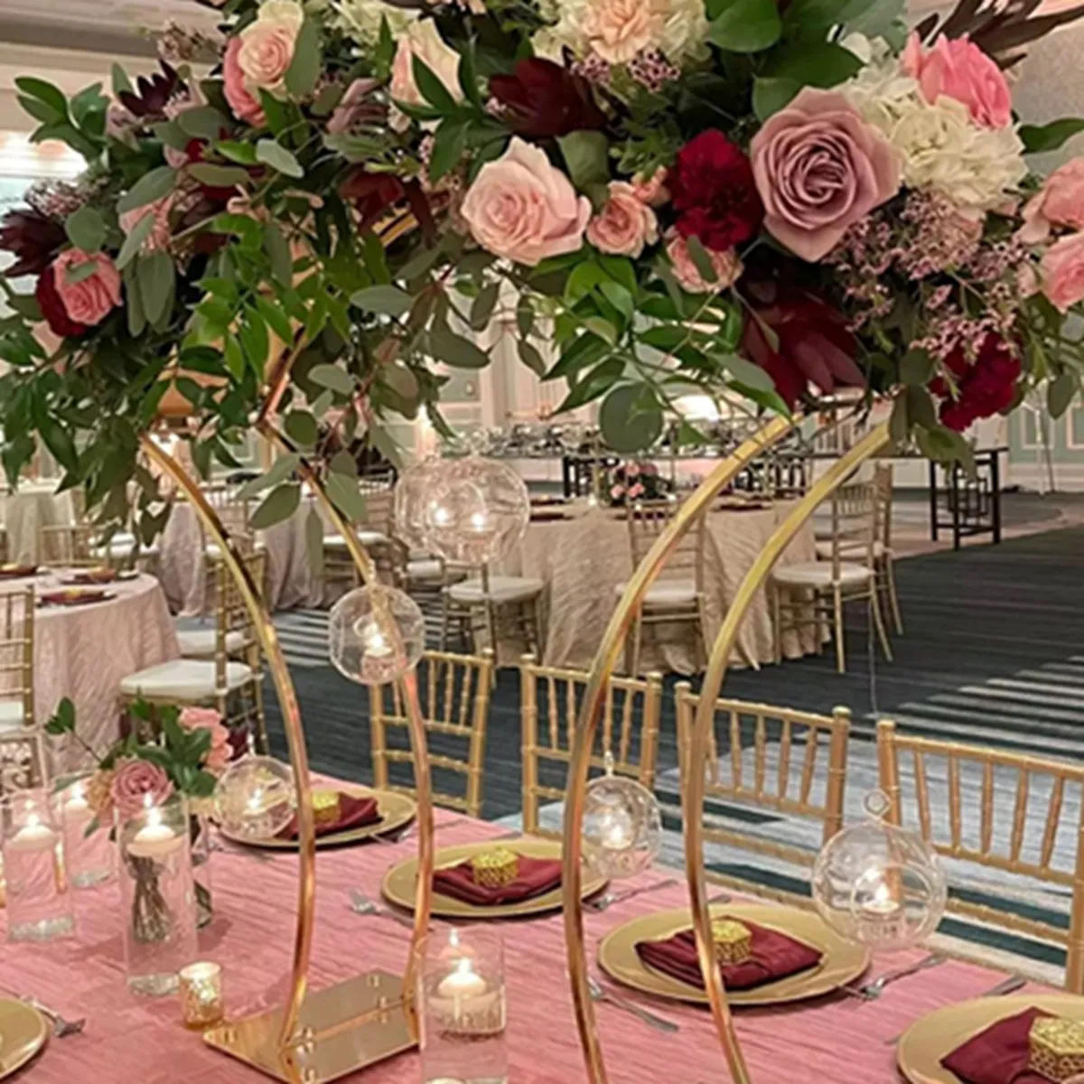 Centros de mesa con soporte de flores de Metal dorado para boda, decoración de boda senyu532