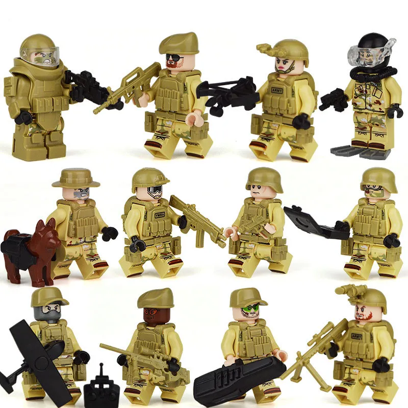 Mini Micro Minifigs Military Flying Tigers and Seals Raid 12 Minifigure Doll Set Special Warfare Brigade Children Toy Gift