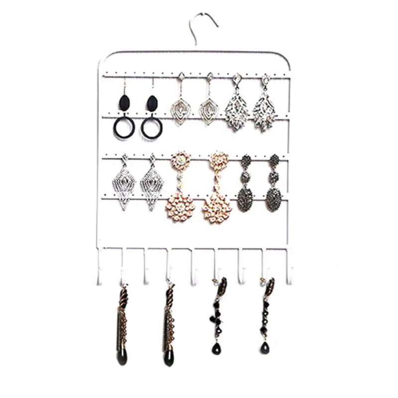 Väggmontering Hem Showcase Örhängen Hållare Hylla Rack Stand Halsband Hänglagring Bärbara Metall Smycken Display Organizer Hooks