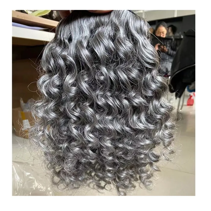 Grey wavy brazilian drawstring human hair ponytail updo gray kinky ponytail for black women