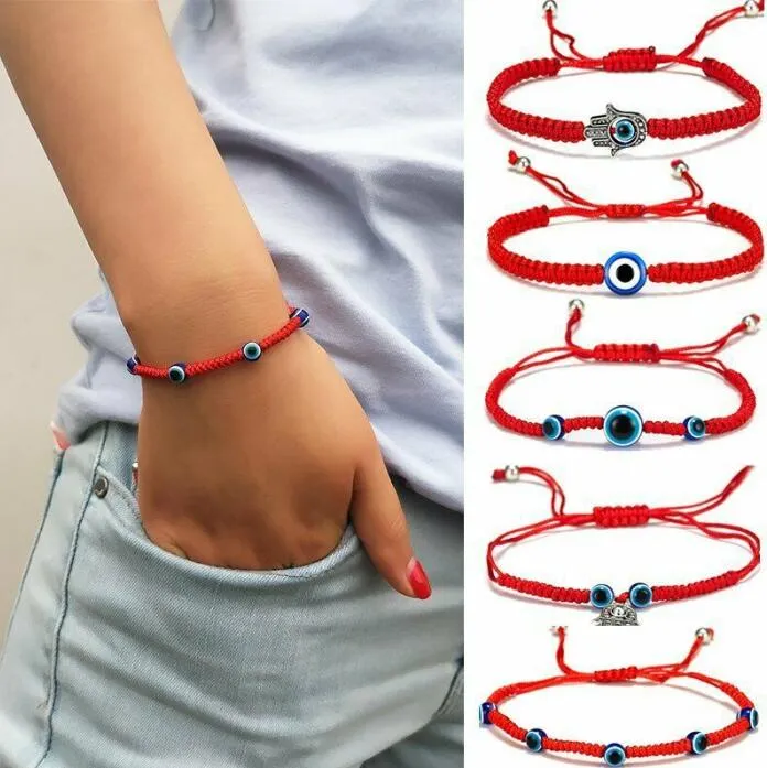 Lucky Red String Bracelete Ajustável Ajustável Azul Turco Mal Eye Charme Pulseiras Para Mulheres Homens Amizade Jóias Festa Presentes Atacado