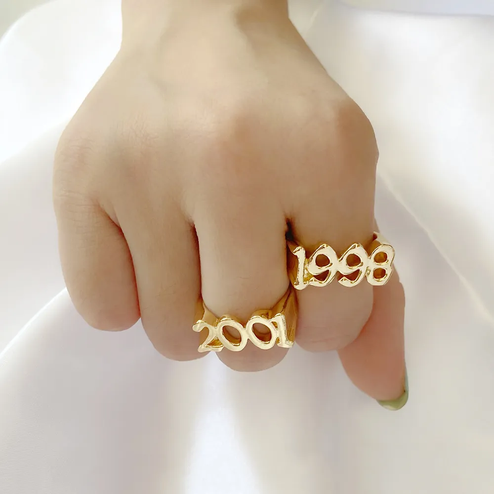 1991-2005 Birth Year Number Rings for Women Men Gothic Birthday Date Ring Special Date Gold Ring for Friendship Gift339S