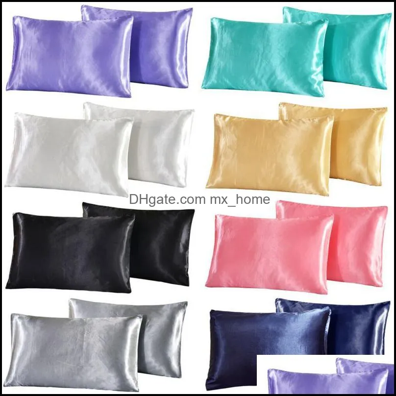 2PCS Emulation Silk Satin Pillowcase Single Solid Color Pillow Covers Luxury Pillow Case For Bed Throw 51X 76cm