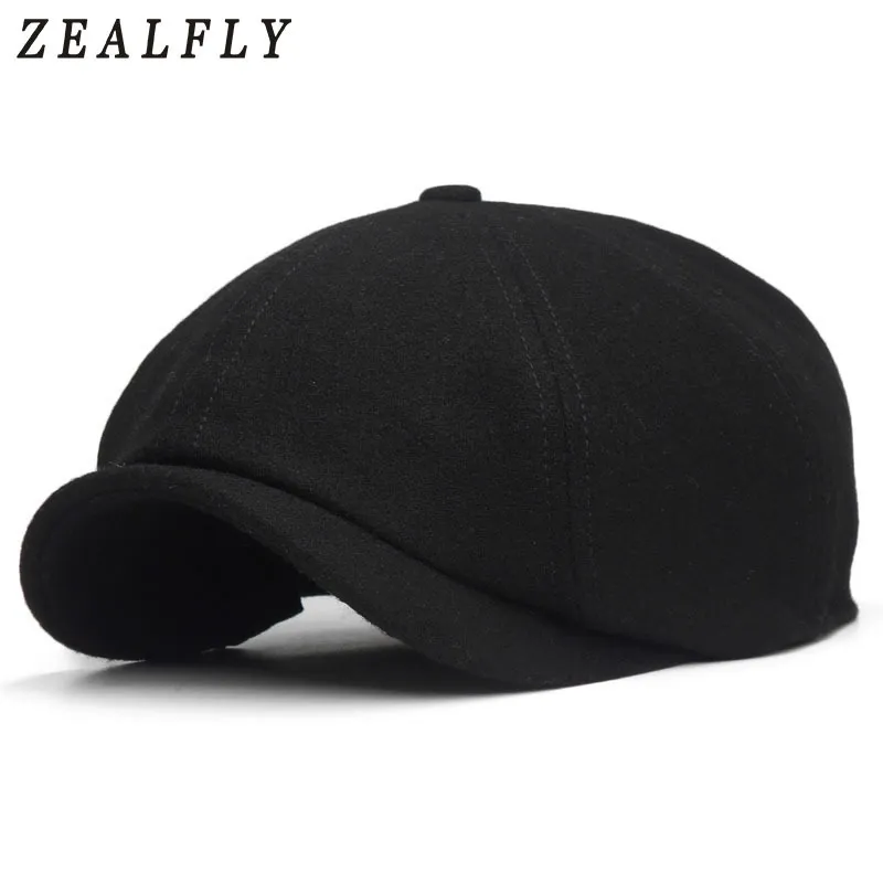 Plus Size Solid Black Berets Caps Voor Mannen Wol Beret Hat Frans Piek GLB Vrouw Casual Newsjoy Cap Wol Ivy Boinas Pumpkin Hat Y200110