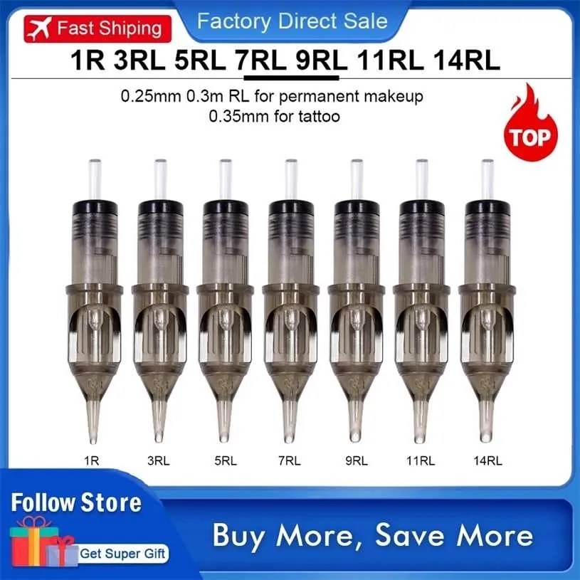 Aiguille de cartouche de tatouage 20pcs RL 0.25mm aiguilles de maquillage de lèvres de sourcil semi-permanentes jetables professionnelles pour stylo de machine 211229