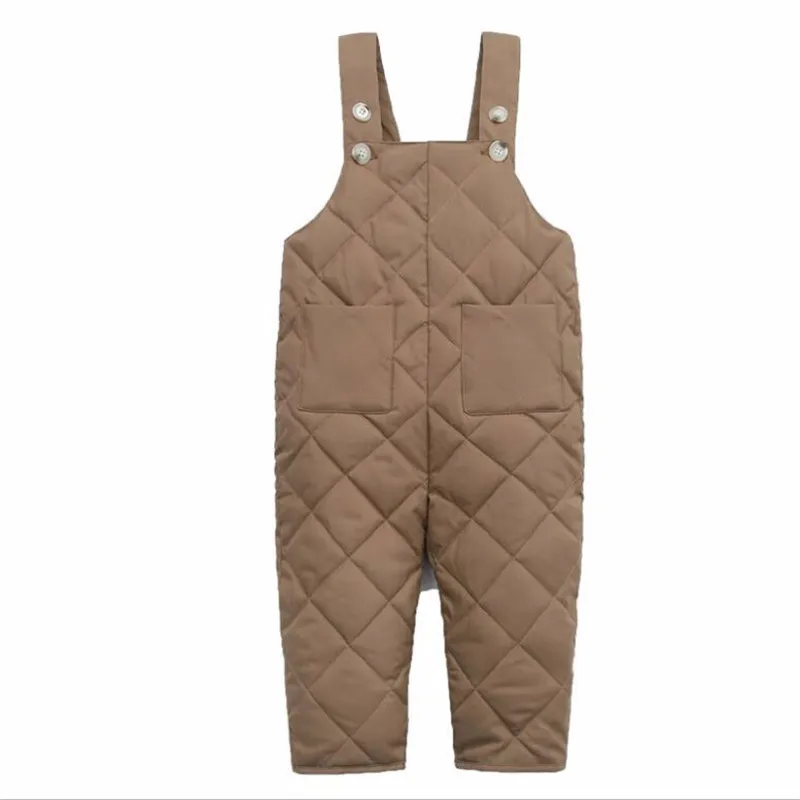 Baby Jungen Strampler Overalls Einfarbig Mädchen Daunen Baumwolle Overall für Kinder Kleidung Neue Winter Kinder Warme Hose mit Tasche 201128