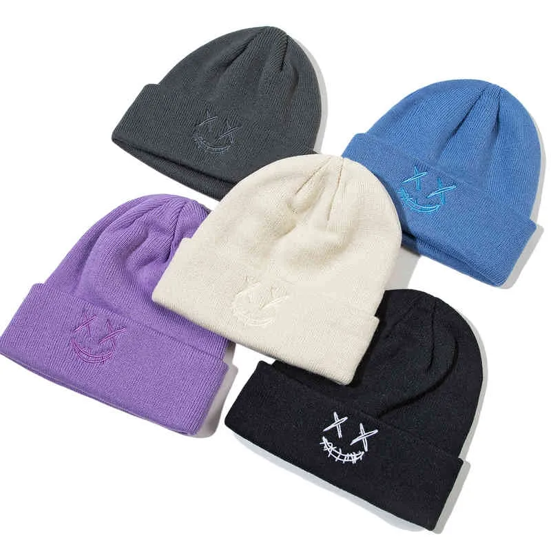 Clape Winter Czapki Dla Unisex Czapki Dzianiny Uśmiechnięta twarz Kapelusz Pani Warmer Bonnet Mężczyźni Jesień Kobiet Czapka Cap Casual Cap