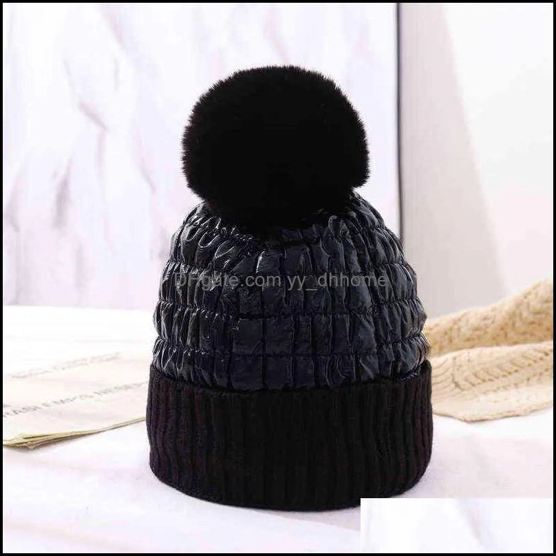 Beanie / SKL Kapaklar Şapka Şapka, Atkılar Eldiven Moda Aksesuarları Kadınlar Için CNTang Şapka Kış Sıcak Beanies Aşağı Stil Faux Tavşan Kürk Ponpon R