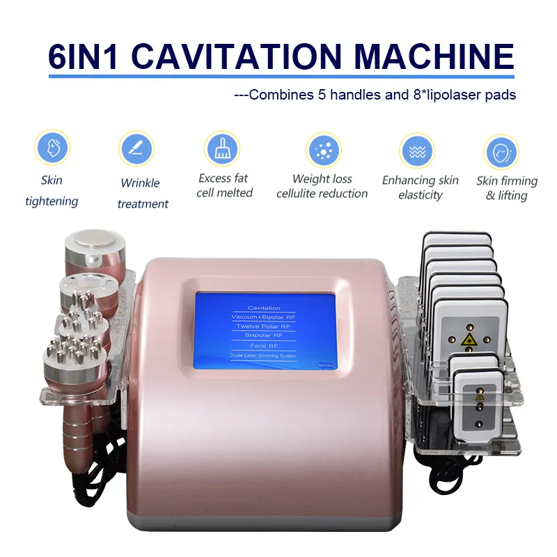 Multifunctional 6 in 1 ultrasonic cavitation radio frequency rf vacuum body cellulite slimming machine for sale