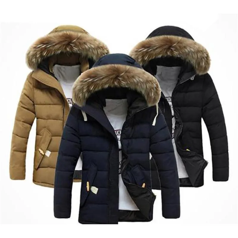 Men's Down & Parkas Mens Thick Warm Cotton Coat Male Homme Fourrure 2021 Winter Real Fur Collar Hooded Jacket Coats Plus Size 3XL