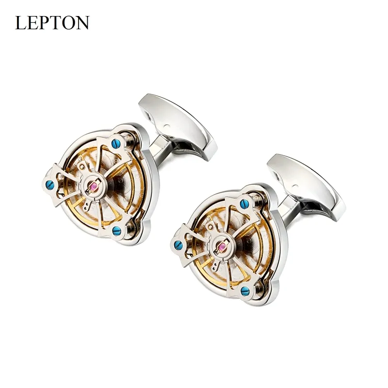 حركة الأزرار التوربيون لرجال الزفاف العريس Lepton Watch Steampunk Gear Cuff Links Relojes GeMelos Y1204