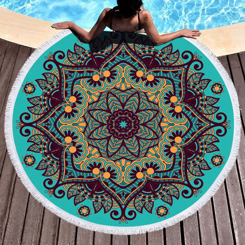 Mandala Geometric Round Beach Towel Tassels Bohemia Microfiber Bath Shower Towel For Adults Picnic Yoga Mat Blanket Cover Up Y200428